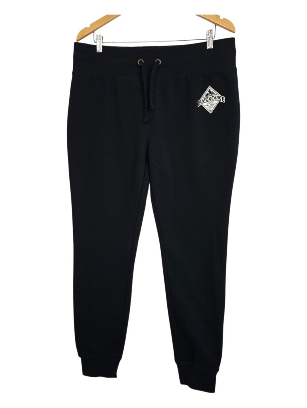 Beaver Canoe Women’s Black Fleece Jogger Sweatpants Large Activewear Cabincore
